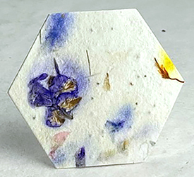 45s purple larkspur petal seed paper hexagon shape