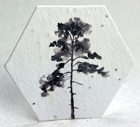 watercolor black tree printed hexagon