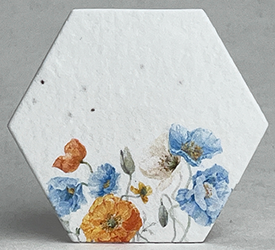 poppy art blue and orange printed hexagon