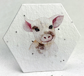 watercolor farm animals pig printed hexagon