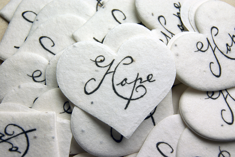printed seed paper hearts hope